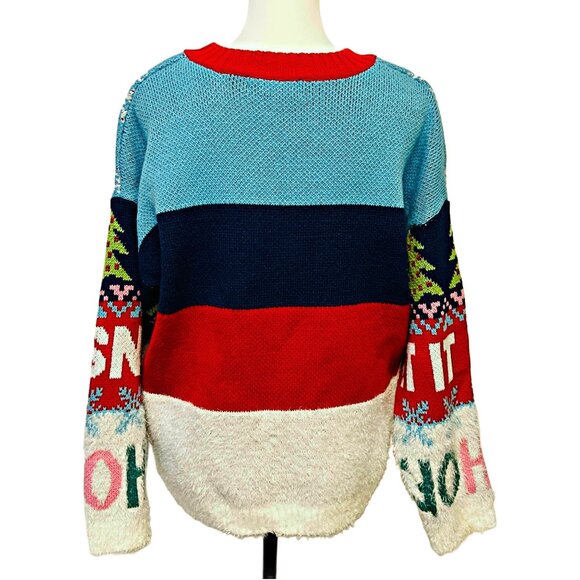 33 Degrees Ugly Christmas Sweater Merry & Bright Colorful Fuzzy Party Oversized - Picture 8 of 12